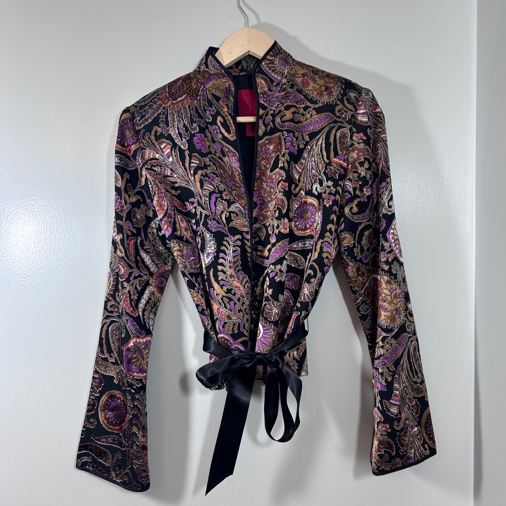 Vintage JS Collections Paisley Silk Blend Blazer Purple Gold Floral Size 8